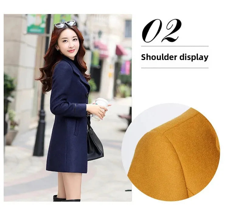 Veste en laine de style coréen pour femme, pardessus en nylon mi-long, double bouton de nucléo, 30 ans, 40 ans, 50 ans, automne, hiver, nouveau, 2023