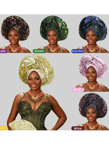 Casquette Turban plissée à paillettes pour femmes, enveloppe de tête pour dame, foulard musulman, chapeau, couvre-chef africain, 2025