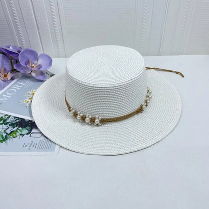 Chapeau plat d'été pour femmes, nouveau style, chapeau de soleil, de plage, de mariage, de thé, élégant, avec coiffure en perles, 모자
