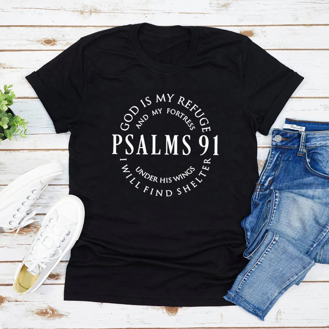 Dieu est mon refuge psaumes 91 chemise chrétienne Christ jésus chemises femmes T-shirts à manches courtes t-shirt religieux jésus amour T-shirts