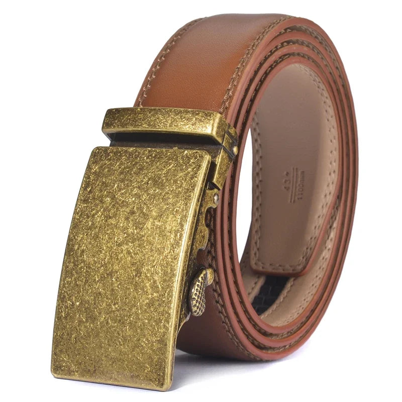 Plyesxale Ceinture en cuir marron hommes 2024 boucle automatique hommes Ceinture pour jean Style Vintage hommes ceintures de luxe Ceinture Homme B9