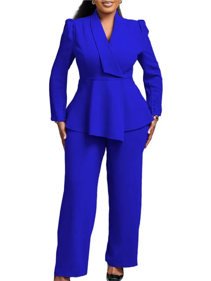 BERAKAH SUPRÊME - Femmes deux pièces ensemble élégant manches longues hauts taille haute pantalon pantalon modeste Peplum bureau dames vêtements de travail costume d'affaires nouveau
