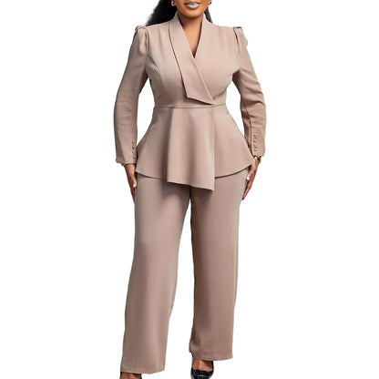 BERAKAH SUPRÊME - Femmes deux pièces ensemble élégant manches longues hauts taille haute pantalon pantalon modeste Peplum bureau dames vêtements de travail costume d'affaires nouveau