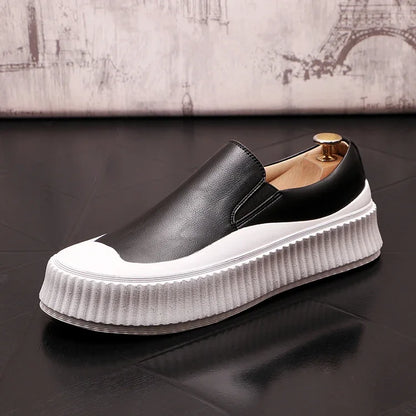 Mocassins en cuir à plateforme épaisse pour hommes, chaussures décontractées, chaussures de planche plates rehaussantes, nouveau, 2025