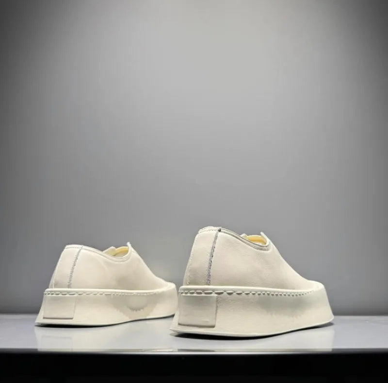 Hommes respirant mode personnalité en cuir véritable bas plate-forme mocassins marche hommes haute rue confortable sans lacet chaussures