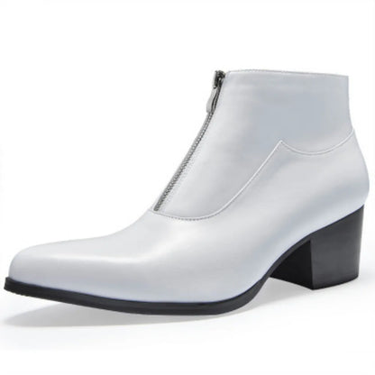 Bottines de luxe en cuir véritable pour hommes, talons hauts de 6 Cm, chaudes, noires et blanches, bottes sociales pour fête de mariage, chaussures habillées, hiver 2024