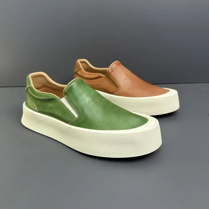 2025 printemps et automne nouveaux hommes chaussures décontractées en cuir véritable semelle épaisse conseil chaussures