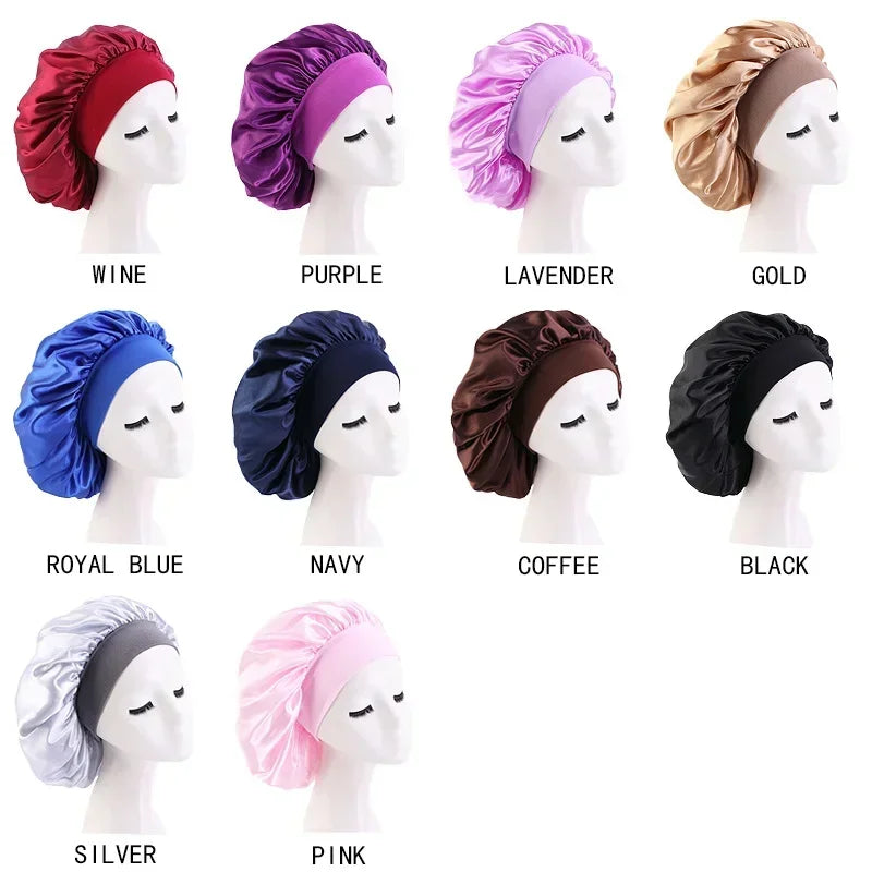 Bonnet de douche rond en Satin élastique à bord étroit, bonnet de nuit en Imitation soie, bonnet de soins capillaires à domicile