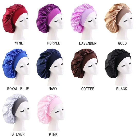 Bonnet de douche rond en Satin élastique à bord étroit, bonnet de nuit en Imitation soie, bonnet de soins capillaires à domicile