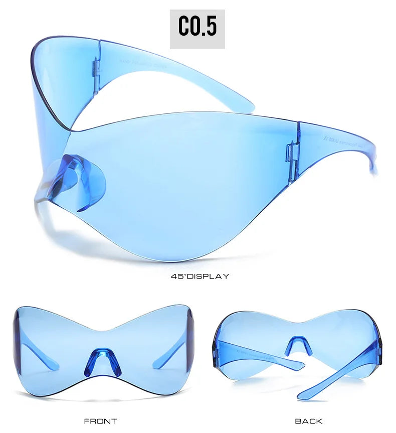 Lunettes de soleil surdimensionnées avec bouclier futuriste pour femmes et hommes, masque argenté à la mode, visière, Punk Y2K