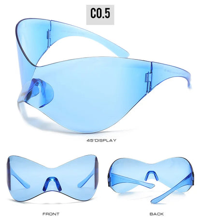 Lunettes de soleil surdimensionnées avec bouclier futuriste pour femmes et hommes, masque argenté à la mode, visière, Punk Y2K