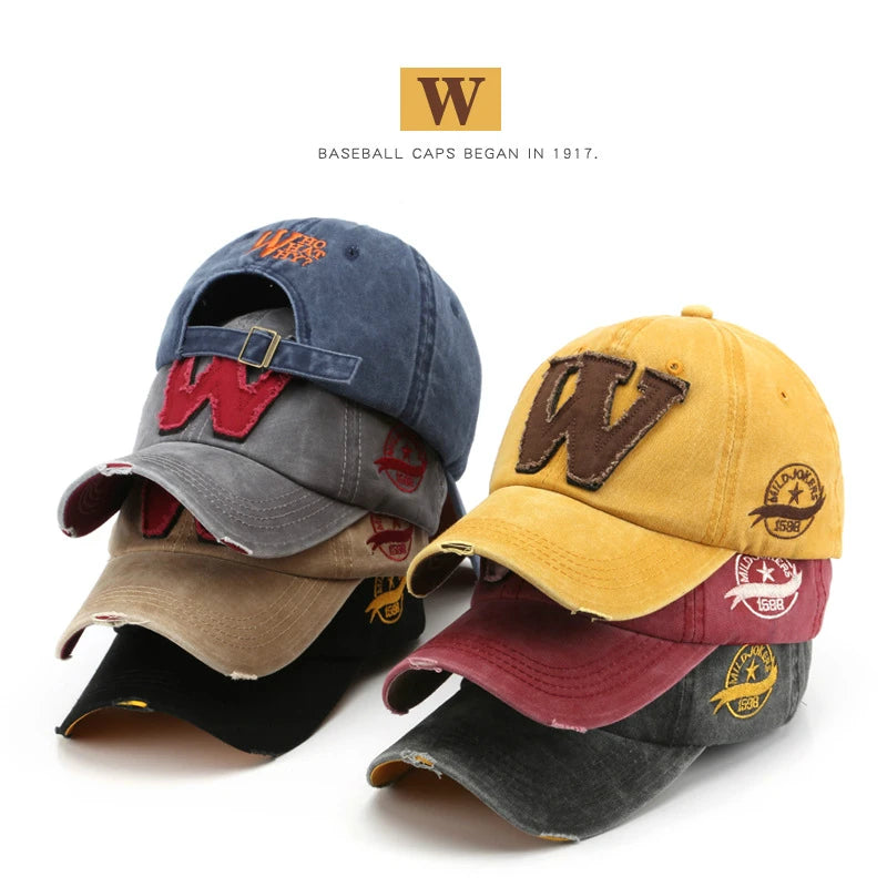 Casquettes de baseball pour hommes et femmes, lettres W brodées, chapeau Hip Hop réglable en coton Gorras unisexe pour l'extérieur, chapeaux de papa décontractés pour hommes