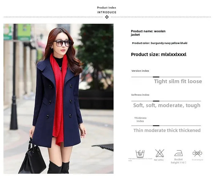 Veste en laine de style coréen pour femme, pardessus en nylon mi-long, double bouton de nucléo, 30 ans, 40 ans, 50 ans, automne, hiver, nouveau, 2023