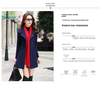 Veste en laine de style coréen pour femme, pardessus en nylon mi-long, double bouton de nucléo, 30 ans, 40 ans, 50 ans, automne, hiver, nouveau, 2023