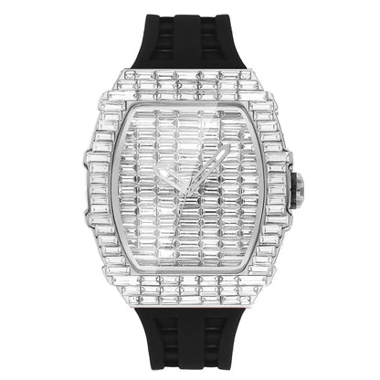 Montre-bracelet à Quartz pour hommes, marque de luxe, nouvelle collection créative, carrée, diamant scintillant, bracelet en caoutchouc, grand visage, cadeau, 2024