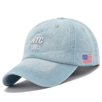 Mode NYC 1985 broderie Denim Snapback casquettes de Baseball réglable en plein air décontracté adulte lavage sport Golf soleil chapeaux