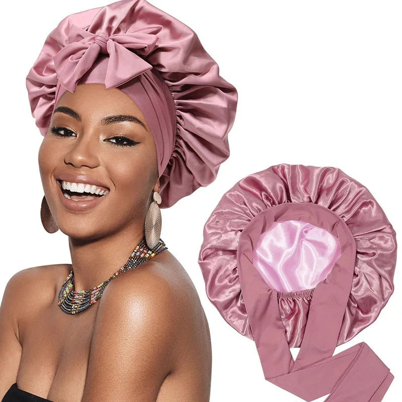 Bonnet de Nuit en Satin à Double Couche pour Femme, Couvre-chef Réversible, Soins Capillaires Ronds, Vêtements de Sauna