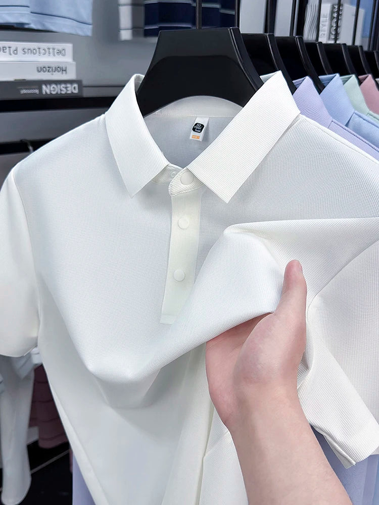 2025 Chemise polo gaufrée sportive pour hommes |   Tailles supérieures de Tennis de Golf évacuant l'humidité S-5XL, boutons-pression, antibactérien 7A de haute qualité