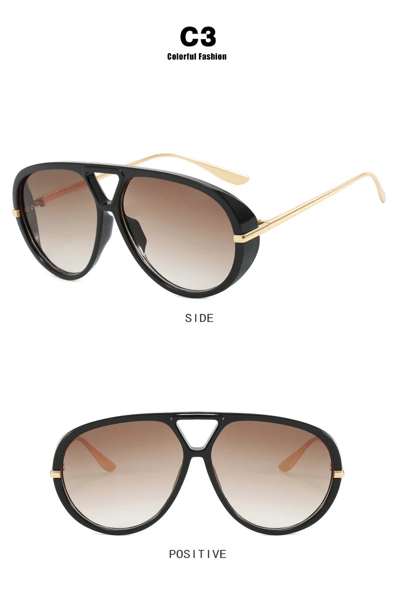 Lunettes de soleil pilote Punk ovales surdimensionnées pour femmes, grande marque de luxe, monture métallique Vintage, lunettes de soleil pour dames, bouclier UV400, 2025