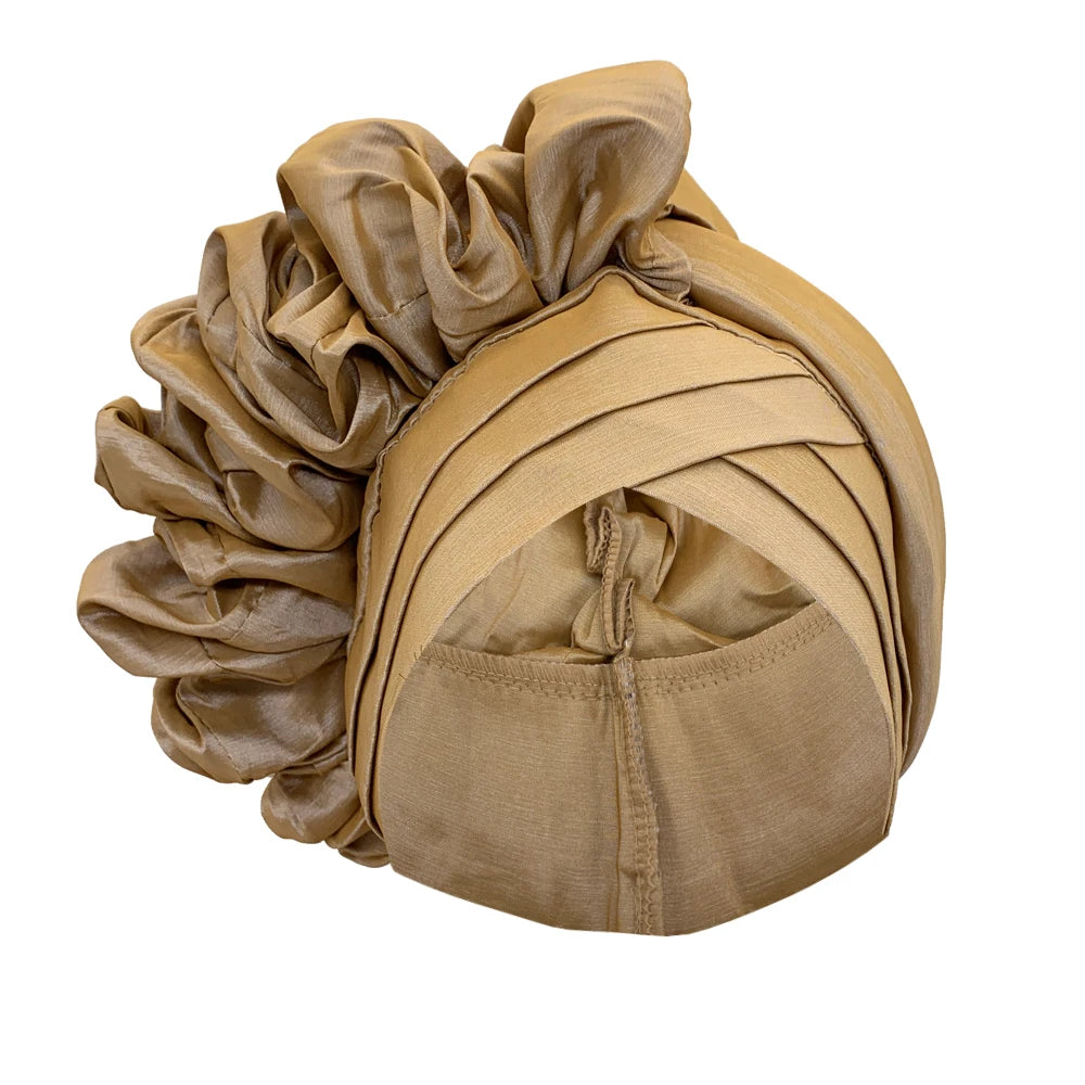 Nouveau bonnet Turban à volants pour femmes, couvre-chef en soie brute africaine, automne, Nigeria, Gele de mariage, bandeau de fête, couvre-chef pour dame