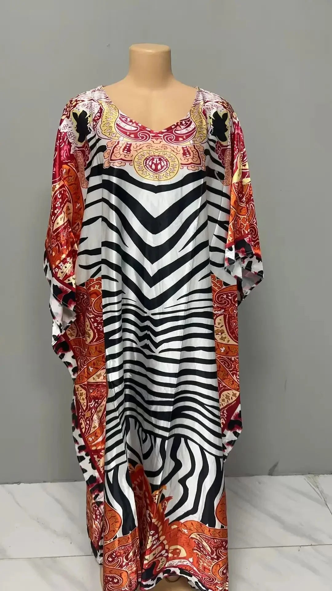 Robe confortable grande taille pour femmes, imprimé Floral, taille ample, jupe longue, manches chauve-souris, col en V, longueur cheville, mode élégante