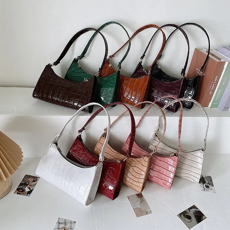 Sacs à main et bourse rétro motif Alligator pour femmes, petits sacs à bandoulière sous les aisselles, pochette fourre-tout en cuir PU de bonne qualité pour dames