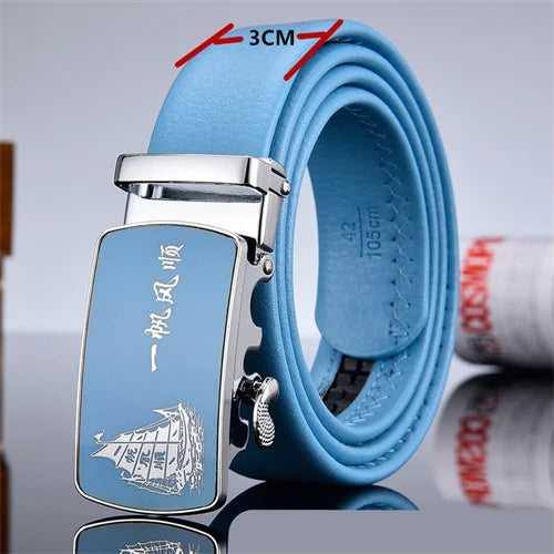 Ceinture automatique bleu ciel pour hommes et femmes, ceinture de loisirs d'affaires, bande passante 3cm et 2024 cm, nouvelle mode, 3.5