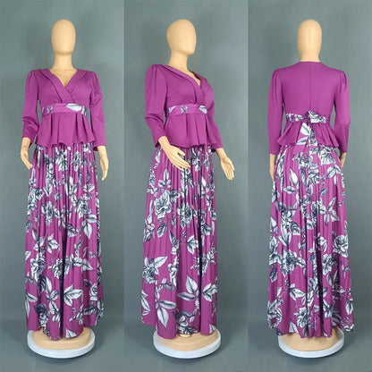 Vêtements africains 2 pièces pour femmes, mode d'été, demi-manches, col en v, haut imprimé en Polyester, jupe longue, ensembles assortis, 2025