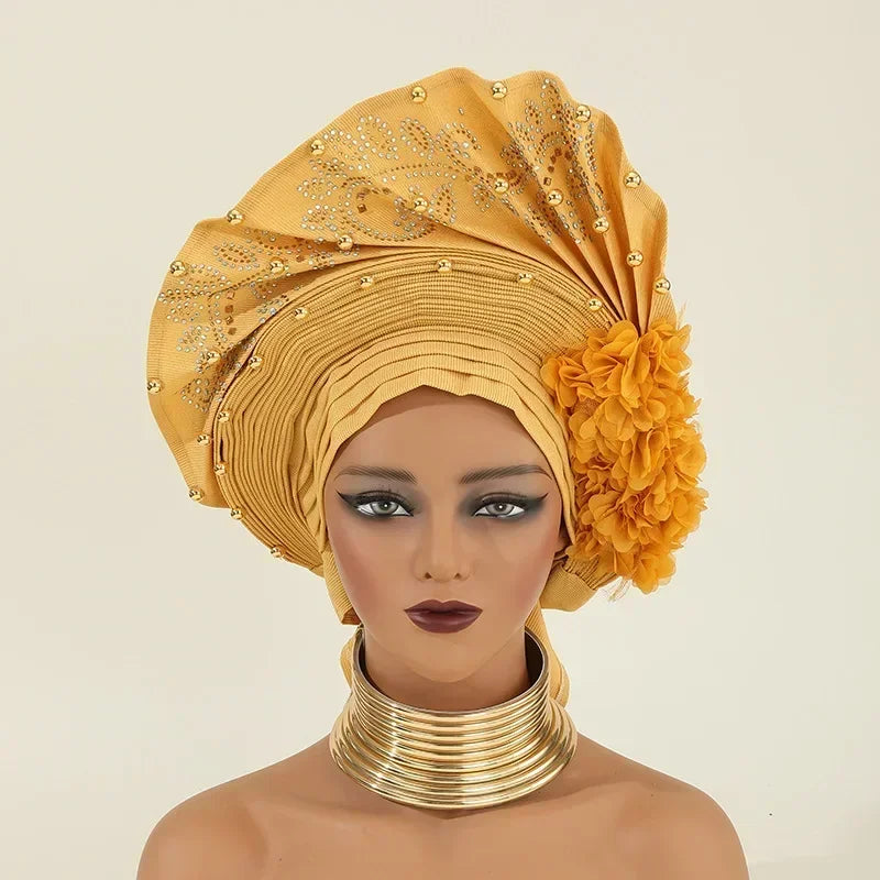 Turban africain nigérian, Bonnet Hijab Auto Gele, couvre-chef déjà fabriqué Sego Gele, bandeau pour fête de mariage