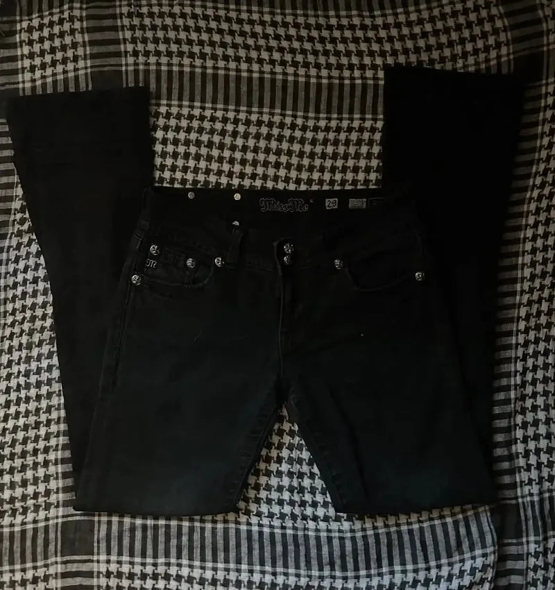 Goth broderie Baggy jean femmes rue Harajuku Vintage haute attente jean femme décontracté jambe large Y2k pantalon femmes pantalon