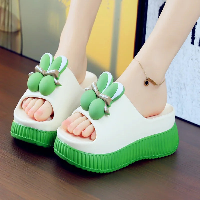 Nouveau 6 cm pantoufles chat à talons hauts femme polyvalent kitty sandale sabots femmes grosses diapositives chaussures dames rose plate-forme EVA pantoufles