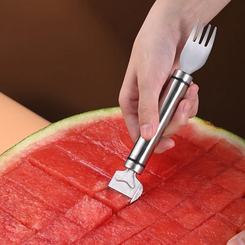 Outil de coupe de pastèque en acier inoxydable, fourchette à pastèque fonctionnelle, trancheur, outil de tranchage pour Melons, fourchette à fruits, Gadgets de cuisine