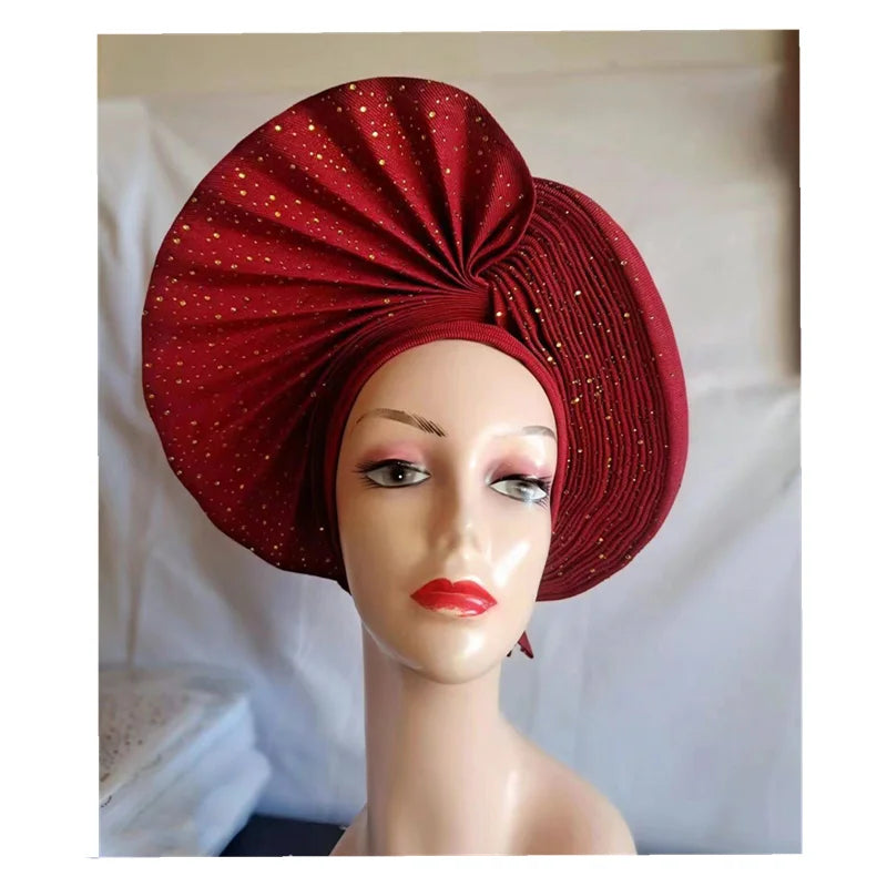 Turban de tête musulman pour femmes, Gele africain violet, casquettes déjà fabriquées, Auto Aso Oke, cravate de sauna Gele, chapeau rond pour dames, Z620-2 de fête