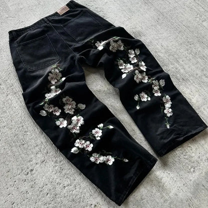 Y2K Baggy Jeans Harajuku vintage fleur de cerisier broderie haute qualité jeans streetwear Hip Hop gothique hommes femmes jeans à jambes larges
