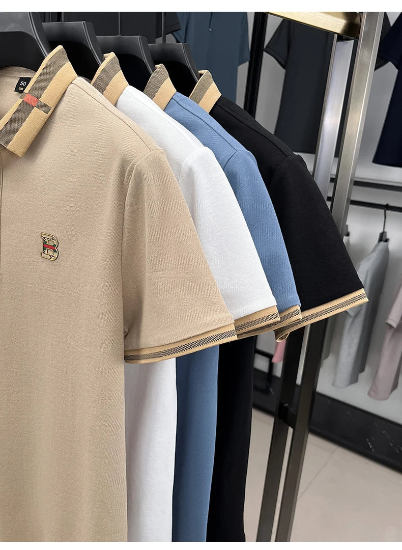 Polo d'été à manches courtes pour hommes, mode golf, design haut de gamme, broderie en soie glacée exquise, T-shirt respirant, 2025