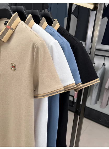 Polo d'été à manches courtes pour hommes, mode golf, design haut de gamme, broderie en soie glacée exquise, T-shirt respirant, 2025