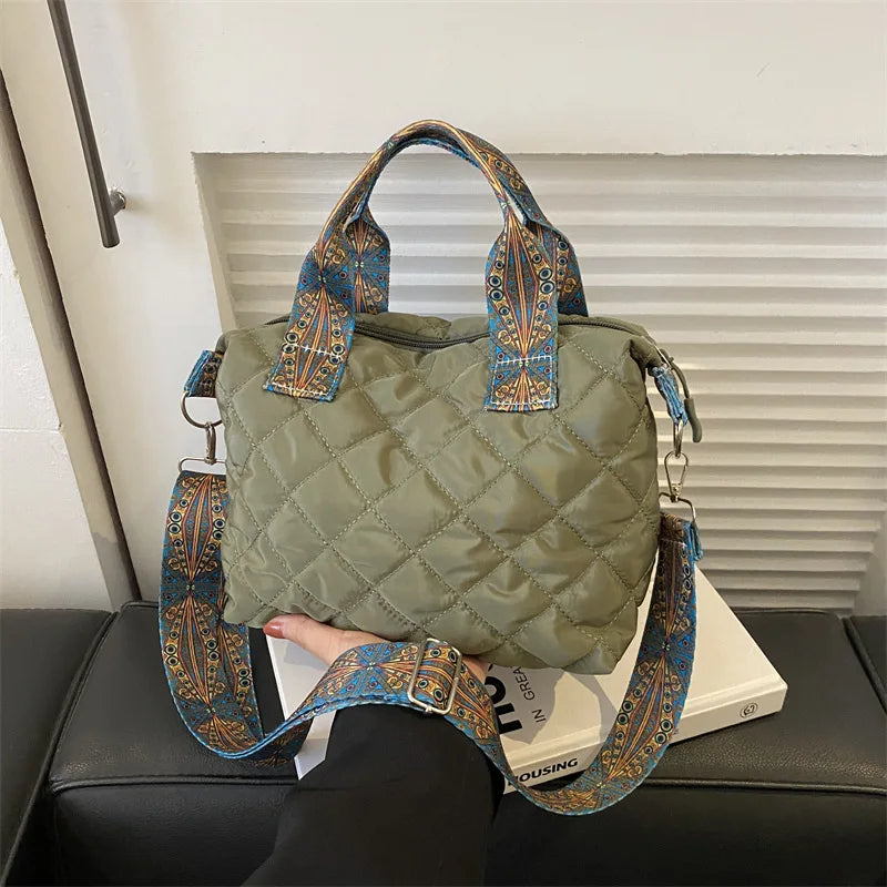 Sac à main à large ceinture pour femmes, automne/hiver, espace losange, sac à bandoulière en coton, grande capacité, fourre-tout de Shopping assorti