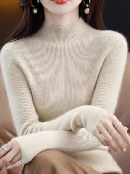 Pull en tricot à demi-col roulé pour femme, couleur unie, coréen, manches longues, mode assortie, épais, chaud, Slim, nouvelle collection automne hiver