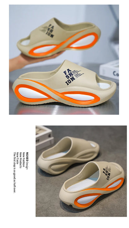 2024 Nouveaux chaussons pour hommes Sandales d'intérieur et d'extérieur Plage Confortables Diapositives souples Hommes Chaussures décontractées Tongs Pantoufles de maison Sandales