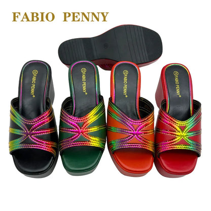 BS -  2025 Nouveau Laser Rainbow Design pantoufles pour femmes à semelles épaisses, exquises et à la mode pour banquets et fêtes