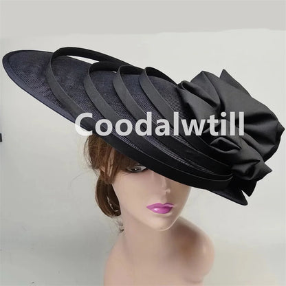 Noir grand Chapeau fascinateur femmes Royal Ascot casque fleur mode Chapeau Casquette pour église Kentucky Derby Chapeau Casquette bandeau