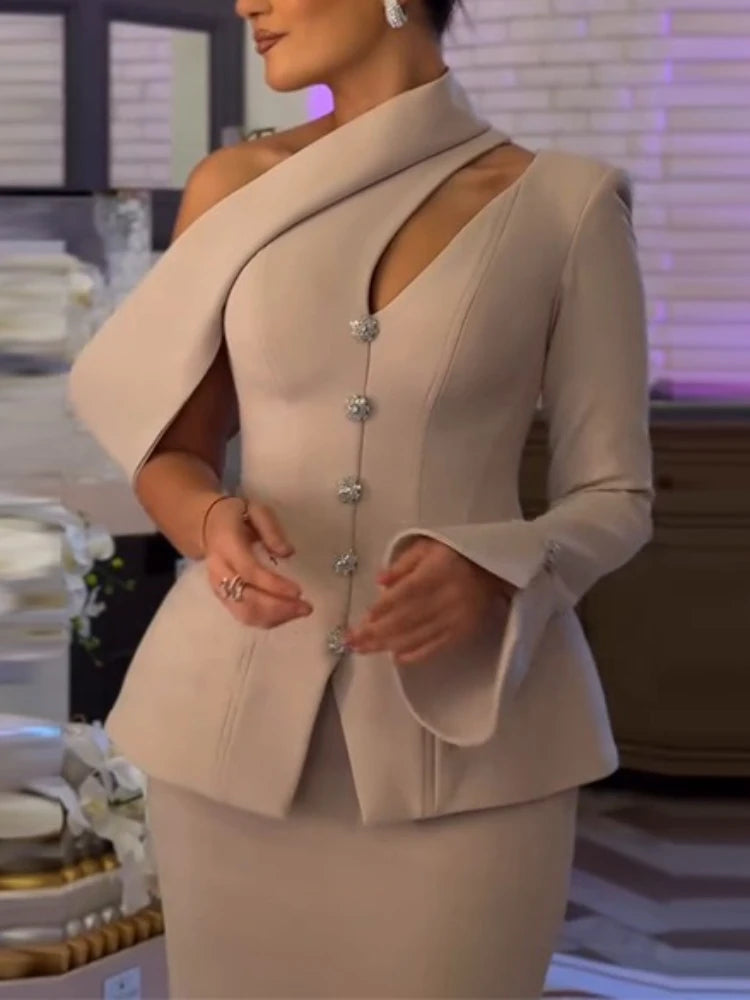 Ensemble deux pièces pour femmes, asymétrique épaule dénudée, haut asymétrique, jupe de hanche, mode élégante, Slim, robe de soirée, boîte de nuit