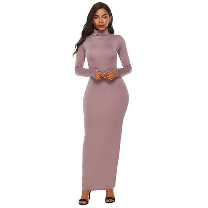 Femmes sulfRobes Grande Taille ixSolide Document Femmes Manches sulfCol Roulé Tambours con Robe Maxi Robe Éducative S-5XL