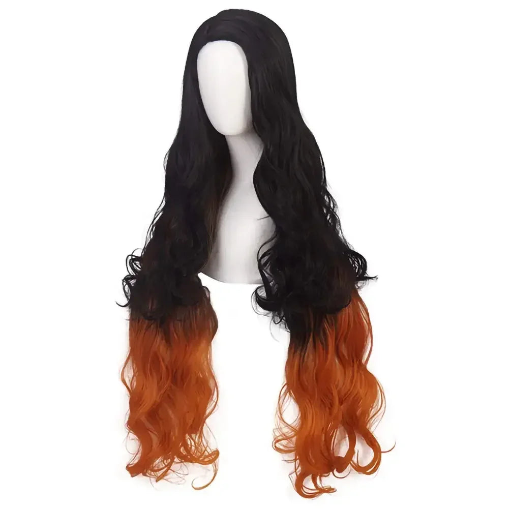 Nezuko perruques démon Slayer Costume perruques synthétiques Orange mélangé noir longues perruques bouclées pour les femmes Kamado Nezuko noir Orange perruques
