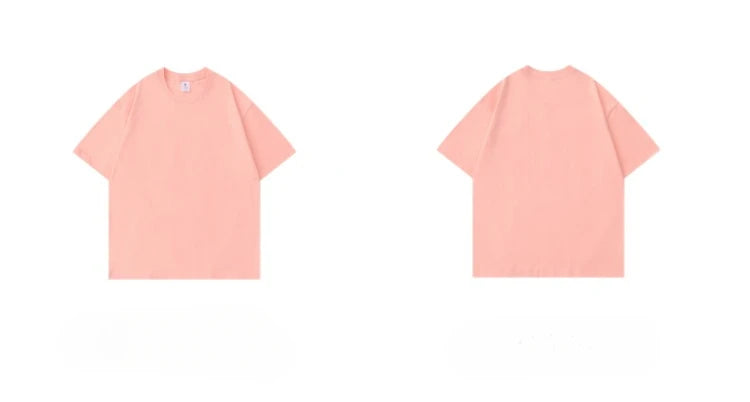 T-shirt à manches courtes en coton épais, Beige, 300g, col rond, ample et Base, pour hommes et femmes, été