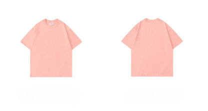 T-shirt à manches courtes en coton épais, Beige, 300g, col rond, ample et Base, pour hommes et femmes, été