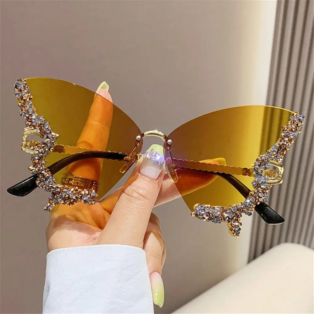 Y2K lunettes de soleil sans monture Punk irrégulière femme lunettes de soleil de luxe concepteur UV400 Protection diamant cristal nuances pour les femmes