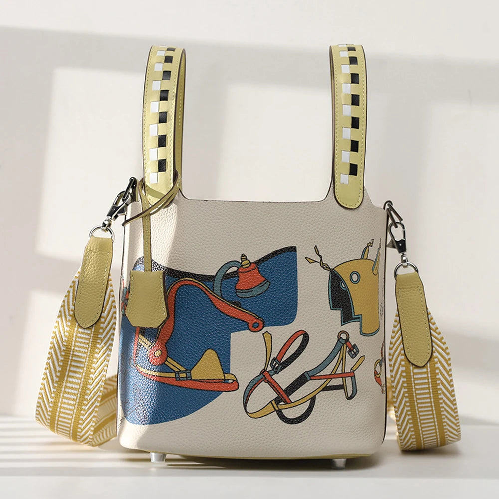 Divers sacs de luxe en cuir véritable, sac à main à la mode pour femmes, panier de légumes, sac seau Portable pour femmes avec serrure