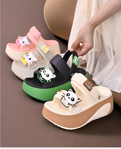 Nouveau 6 cm pantoufles chat à talons hauts femme polyvalent kitty sandale sabots femmes grosses diapositives chaussures dames rose plate-forme EVA pantoufles