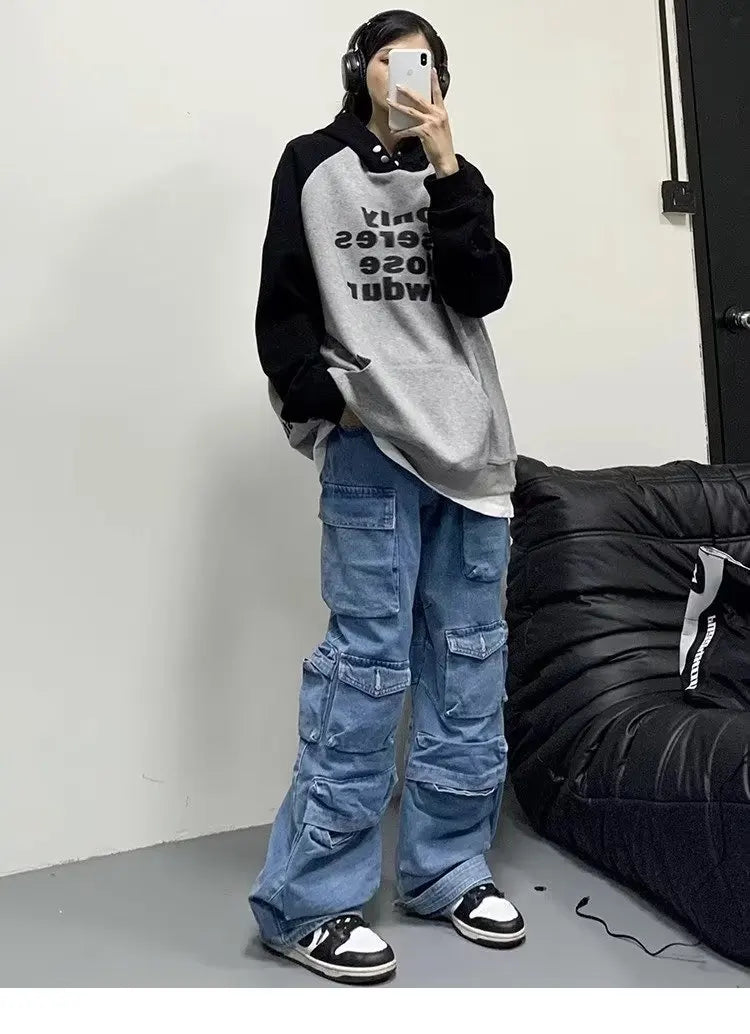 Jean Baggy à jambes larges pour femmes, pantalon Cargo multi-poches, nouvelle mode Harajuku Y2K, Streetwear, jean bleu délavé, 2025